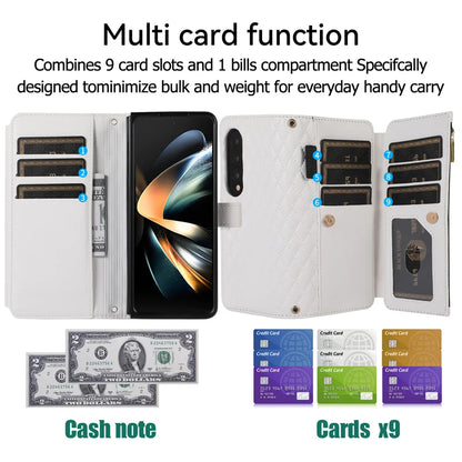 Luxury Lanyard Leather Flip Stand Phone Case for Samsung Galaxy Z Fold 7 6 5 4 3 Fold6 Fold5 Fold3 Fold4 Zip Wallet Card Cover