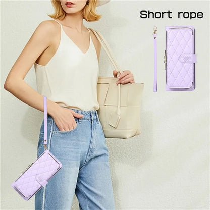 Crossbody Lanyard Zip Leather Wallet Card Phone Case for Samsung Galaxy Z Fold 7 6 5 4 3 Luxury Wrist Rope Flip Stand Cover Bag