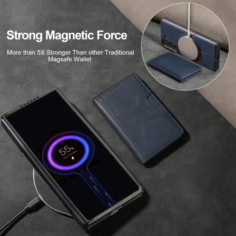 MagSafe Wireless Charging Leather Purse Phone Case For Samsung Galaxy Z Fold 7 6 5 4 3 Fold7 Fold6 Fold5 Flip Wallet Card Cover