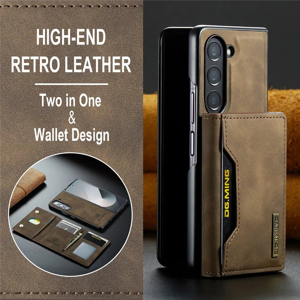 2 in 1 Magnetic Vintage Wallet Cards Slot Leather Case For Samsung Galaxy Z Fold 6 7 Fold 5 Fold 4 3 Shockproof Cover