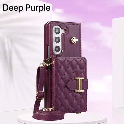 Crossbody Lanyard Leather Wallet Card Phone Case for Samsung Galaxy Z Fold 7 6 5 4 3 Fold6 Fold5 Fold4 Fold3 Wrist Rope Cover
