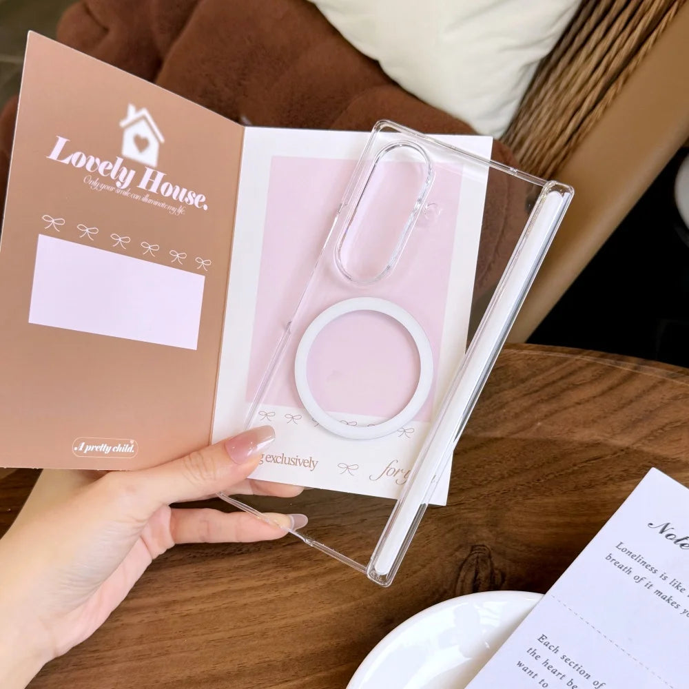 for Magsafe Transparent Hard Acrylic Case for Samsung Galaxy Z Fold 7 6 5 4 zfold Fold7 Magnetic Clear Shockproof Slim Cover