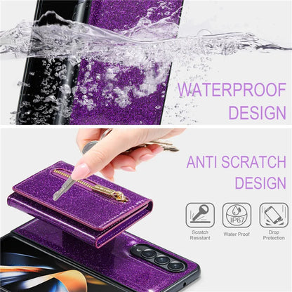 Glitter Magnetic Leather Zip Wallet Phone Case For Samsung Galaxy Z Fold 5 4 3