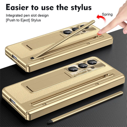 Stylus Pen Slot Bracket Phone Case for Samsung Galaxy Z Fold 7 Fold 6 5 4 Glass Film UV Electroplating Edge All-inclusive Cover