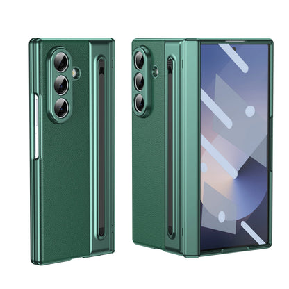 For Samsung Galaxy Z Fold 7 6 5 4 3 360° Folding Flap Leather Pen Groove Tempered Glass Film Drop Resistant Phone Case