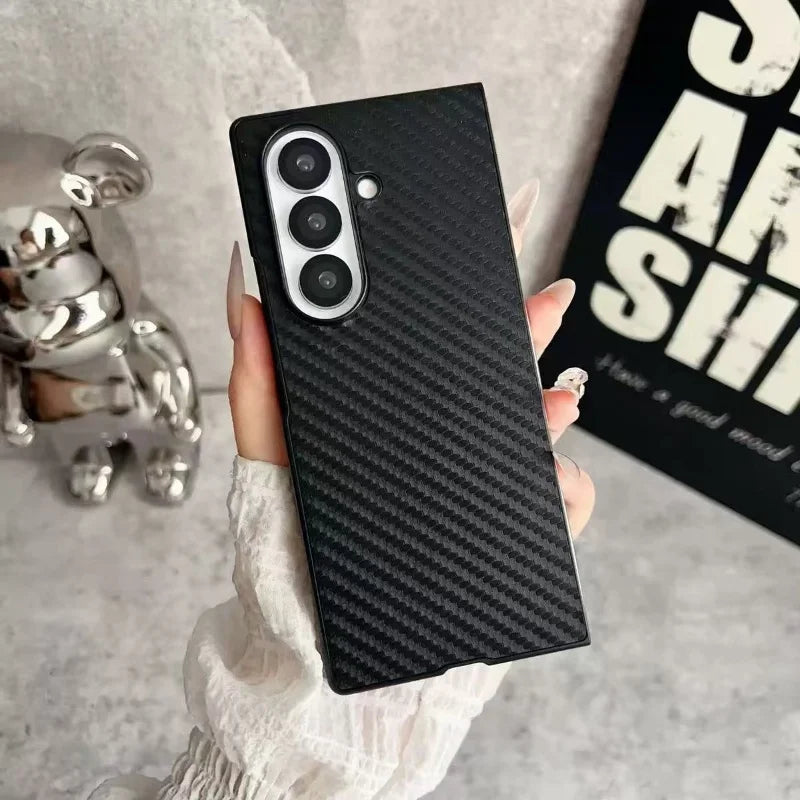 Leather Case For Samsung Galaxy Z Fold 7 6 5 4 3 Z Flip 7 6 5 4 3 Carbon Fiber Saffiano Crocodile Lychee Cover Wireless Charging