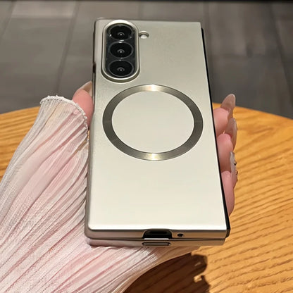 Ultra Thin Metal Paint Plating Magnetic Frosting Case For Samsung Z Fold 7 6 5 4 3 Slim Matte For Magsafe Wireless Charge Cover