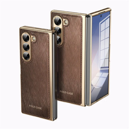 For Samsung Galaxy Z Fold 6 4 5 3 5G Case Ultra-Thin Leather Pattern All Inclusive Folding Screen Glass Film for Galaxy Z Fold6