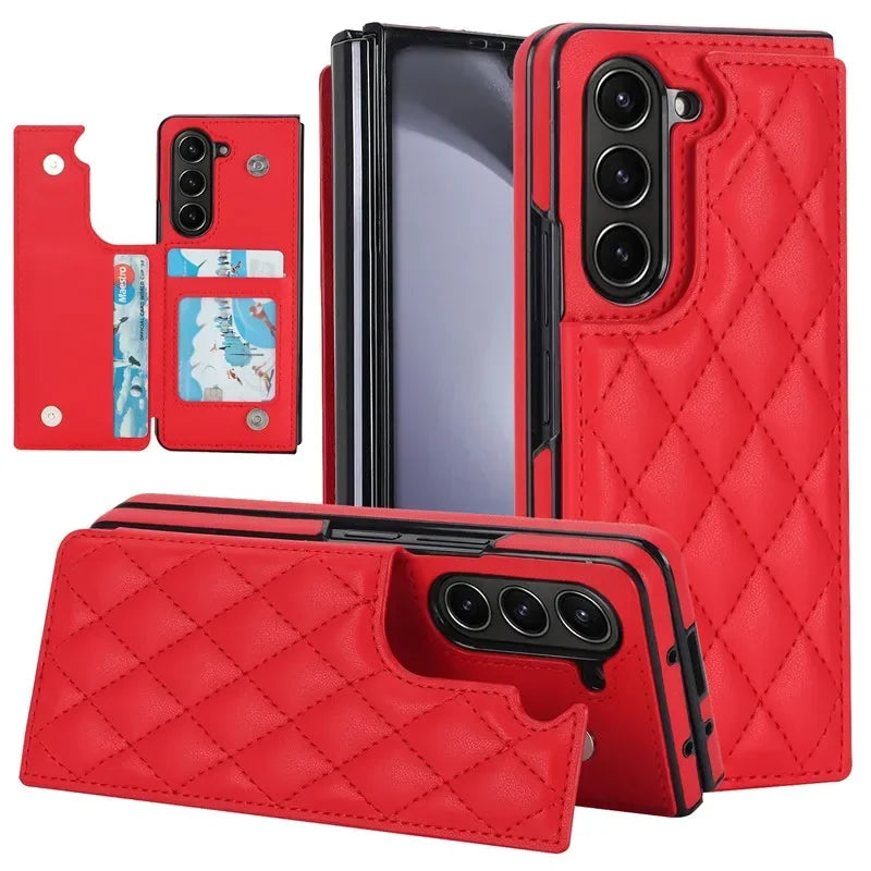 Leather Wallet Card Phone Case for Samsung Galaxy Z Fold 6 5 4 3 Fold6 Fold5 Fold4 Fold3 Shockproof Flip Stand Cover Hoesje Etui
