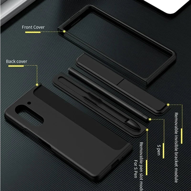 Invisible Bracket Stand Shockproof Phone Case For Samsung Galaxy Z Fold 7 ZFold 6 5 4 3 Protective Full Cover+Pen Slot Holder