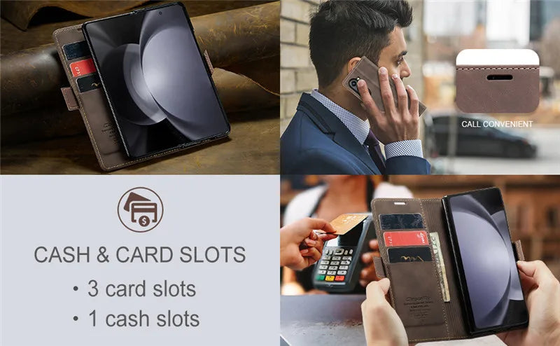 CaseMe Retor Leather Wallet Card Slot Phone Case for Samsung Galaxy Z Fold 7 6 5 4 Fold5 Fold6 Shockproof Flip Stand Cover Coque