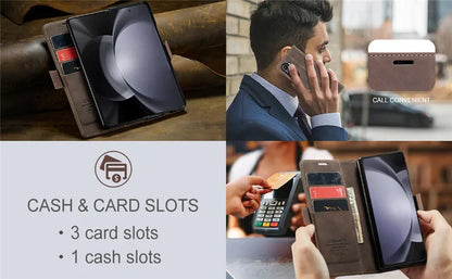 CaseMe Retor Leather Wallet Card Slot Phone Case for Samsung Galaxy Z Fold 7 6 5 4 Fold5 Fold6 Shockproof Flip Stand Cover Coque