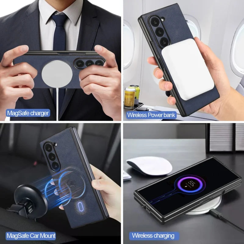 MagSafe Wireless Charging Leather Purse Phone Case For Samsung Galaxy Z Fold 7 6 5 4 3 Fold7 Fold6 Fold5 Flip Wallet Card Cover