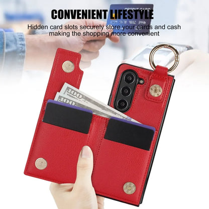 Ring Leather Zipper Wallet Card Slot Phone Case for Samsung Galaxy Z Fold 7 6 5 4 3 Shock Proof Flip Purse Holder Cover Hoesje