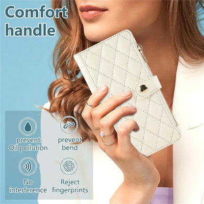 Crossbody Lanyard Leather Zip Wallet Card Slot Phone Case for Samsung Galaxy Z Fold 7 6 5 4 3 Wrist Strap Flip Stand Cover Etui