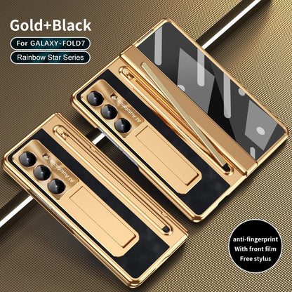 Stylus Pen Slot Bracket Phone Case for Samsung Galaxy Z Fold 7 Fold 6 5 4 Glass Film UV Electroplating Edge All-inclusive Cover
