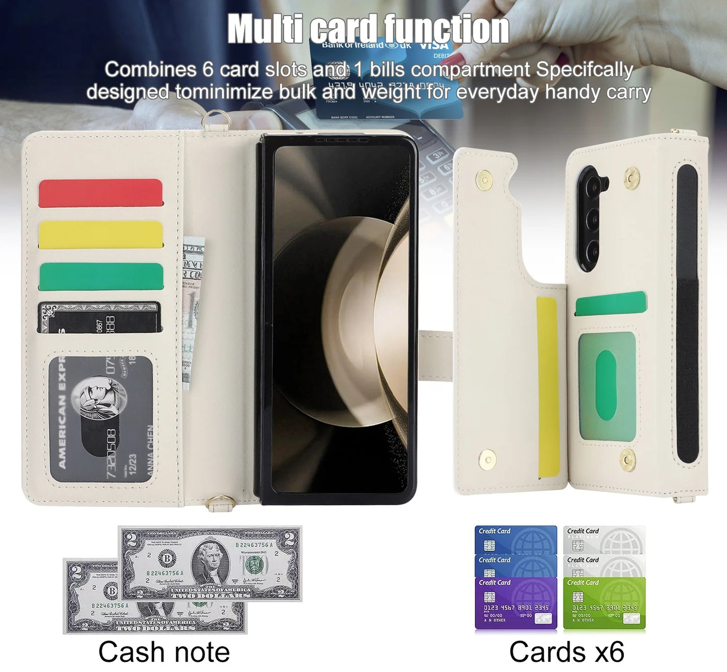 Ring Leather Zipper Wallet Card Slot Phone Case for Samsung Galaxy Z Fold 7 6 5 4 3 Shock Proof Flip Purse Holder Cover Hoesje