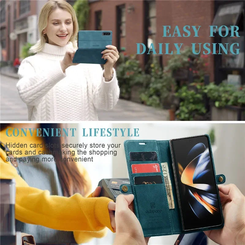 Retor Magnetic Leather Wallet Card Slots Phone Case for Samsung Galaxy Z Fold 7 6 5 4  Fold6 Fold5 Fold4 Flip Stand Cover Bag