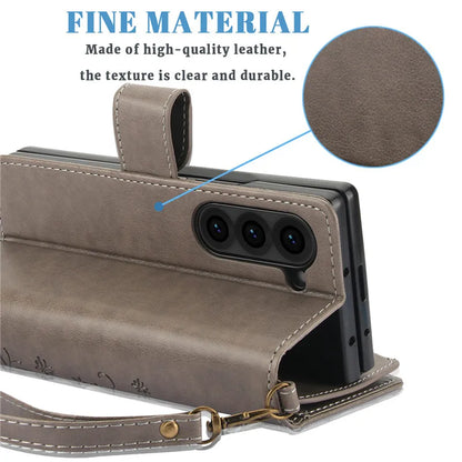 Lanyard Leather Zipper Wallet Multi Card Phone Case for Samsung Galaxy Z Fold 7 6 5 4 3 Fold6 Fold5 Fold4 Fold3 Flip Stand Cover