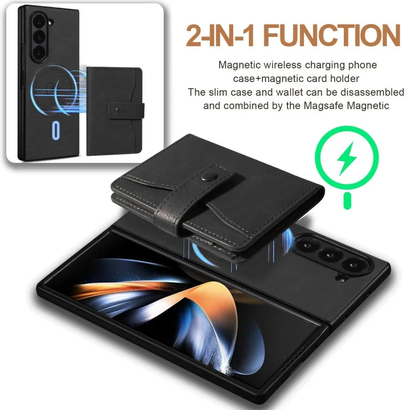 MagSafe Wireless Charging Wallet Card Phone Case For Samsung Galaxy Z Fold 7 6 5 4 3 Fold7 Fold6 Fold5 Flip Purse Holder Cover