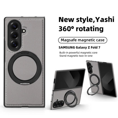 Ring Stand Magsafe Leather Case For Samsung Galaxy Z Fold 7 6 5 4 3 Z Fold7 Phone Case Magnetic Phone Cover Wireless Charging