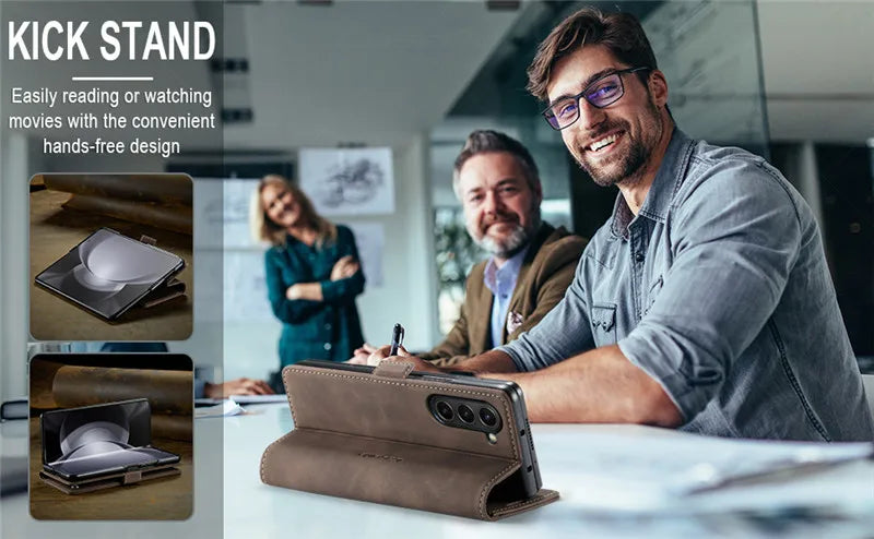 CaseMe Retor Leather Wallet Card Slot Phone Case for Samsung Galaxy Z Fold 7 6 5 4 Fold5 Fold6 Shockproof Flip Stand Cover Coque