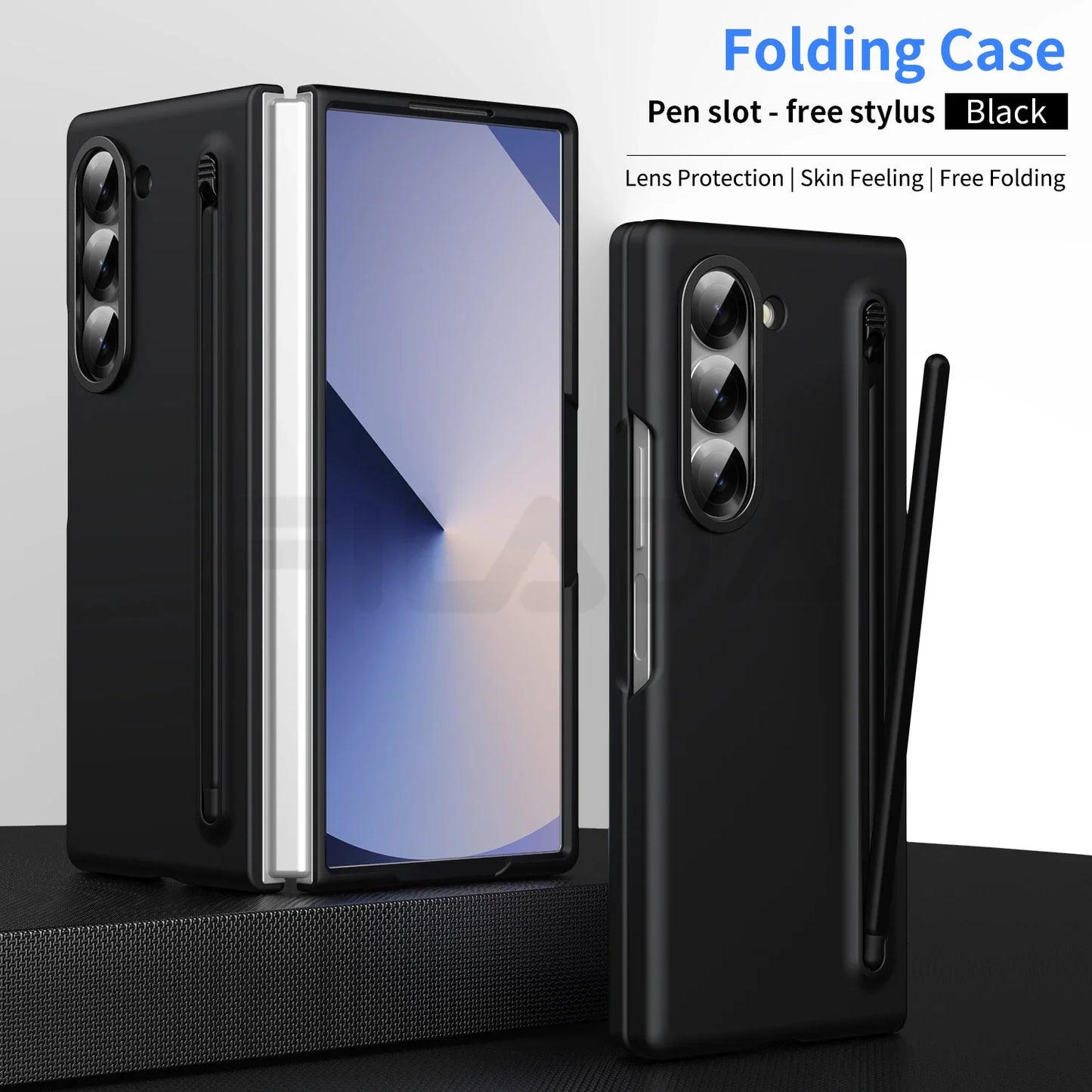 For Samsung Galaxy Z Fold 6 5 4 3 Case Color Skin Friendly Matte Elastic Pen Optional with Tempered Film Shockproof Hard Cover