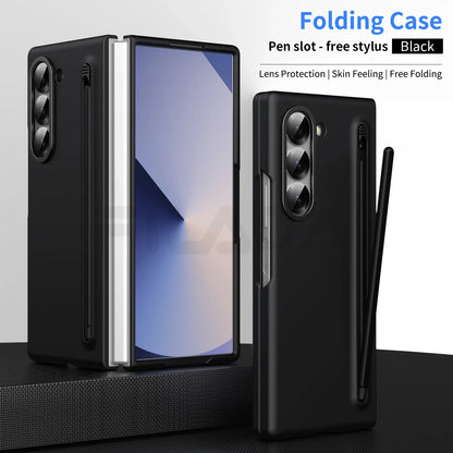 For Samsung Galaxy Z Fold 6 5 4 3 Case Color Skin Friendly Matte Elastic Pen Optional with Tempered Film Shockproof Hard Cover