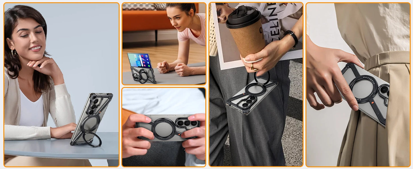 Oatsbasf Z Case for Samsung Galaxy Z Fold 7 Bumper Case with 360° Rotatable Magnetic Metal Kickstand,Frameless Minimalist Cover