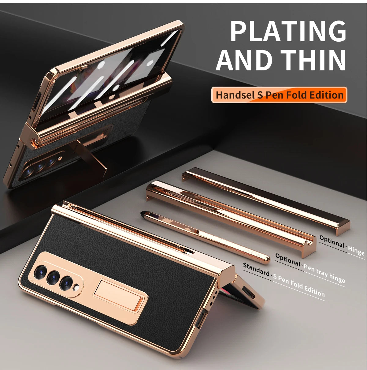 Coque With S Pen Plating Leather Case For Samsung Galaxy Z Fold 7 6 5 4 360 Full Protection Tempered Glass Kickstand Phone Cover