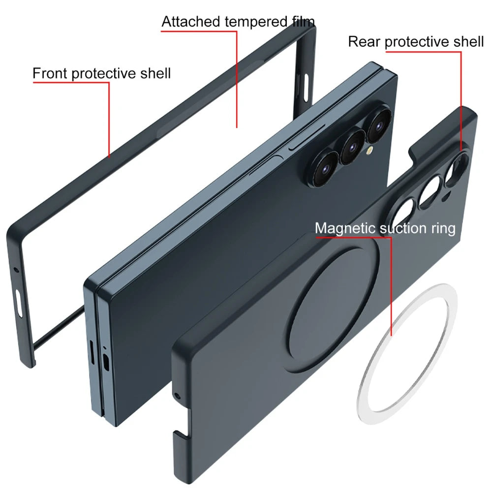 Z Fold 7 Magnetic Wireless Charging Phone Case for Samsung Galaxy Z Fold 7 Screen Protect Film Slim PC Foldable Matte Tough Cover