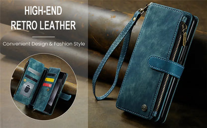 Luxury Lanyard Leather Zipper Wallet Card Phone Case For Samsung Galaxy Z Fold 7 6 5 4 Fold6 Fold5 Fold4 Purse Flip Stand Cover