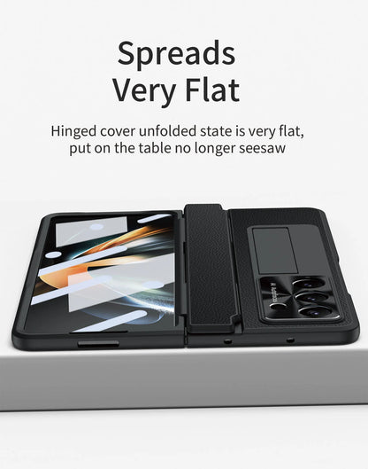 For Samsung Galaxy Z Fold 7 6 5 4 5G With Screen Protect Glass Film Luxury Leather One-Piece Plating Stand Hinge Shockproof Case