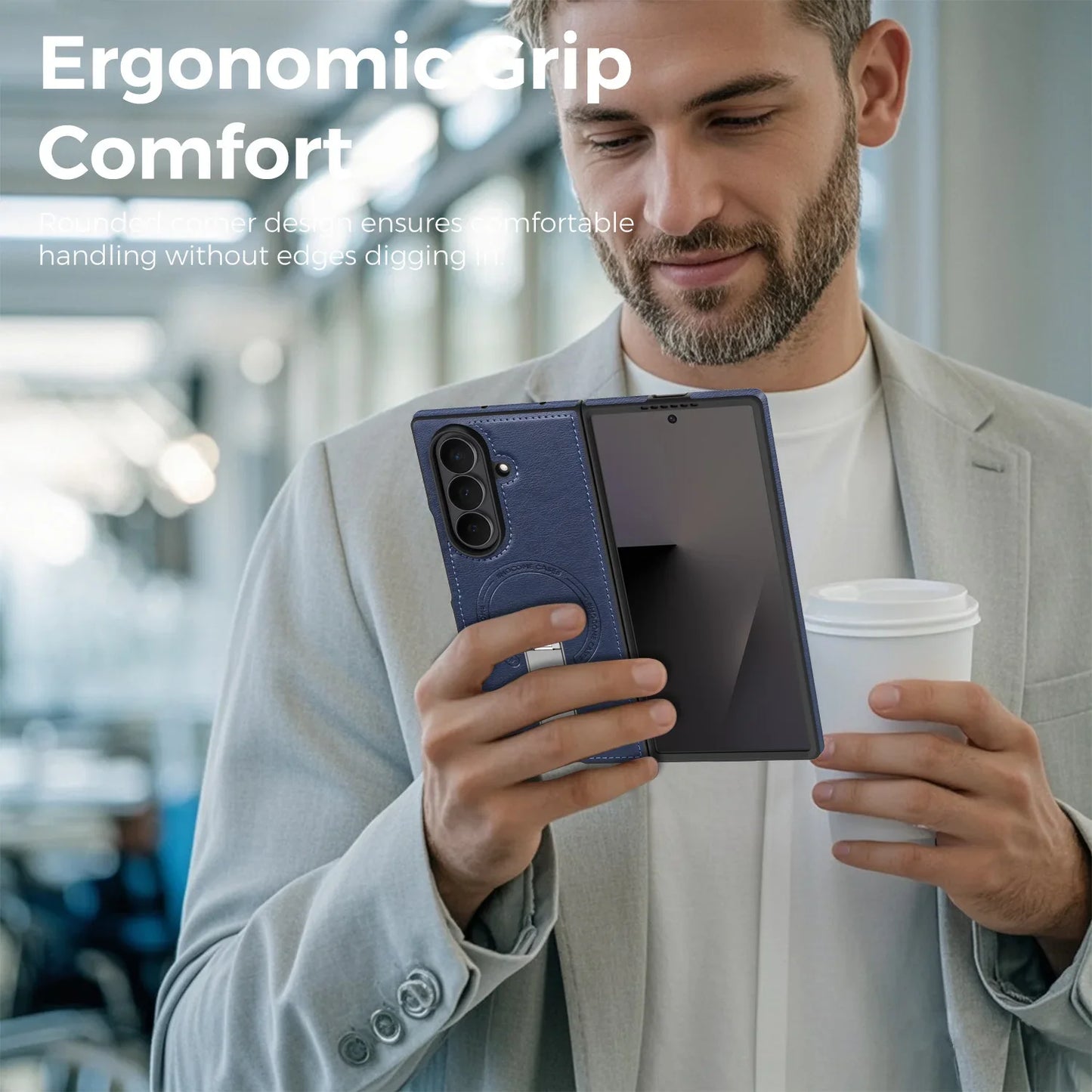 Fold 7 Strong Magnetic Phone Case for Samsung Galaxy Z Fold 7 6 5 4 3 Wireless Charging Metal Rotating Bracket Pu Leather Cover