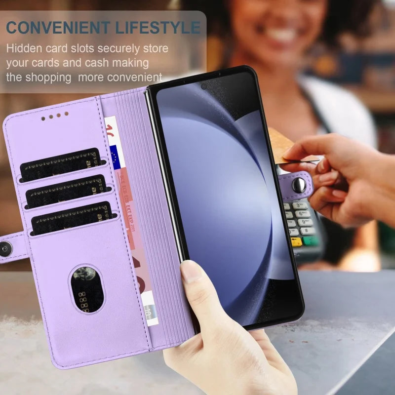 Thin Suede Leather Purse Phone Case for Samsung Galaxy Z Fold 7 6 5 4 3 Fold6 Fold5 Fold4 Fold3 Flip Stand Wallet Card Cover Bag