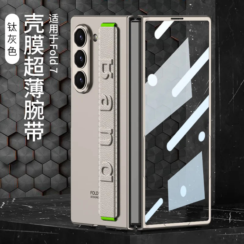 ZFold 7 High-end Screen Film+Phone Case for Samsung Galaxy Z Fold 7 6 Slim Elastic Wristband Wireless Charging Tough Pc Cover