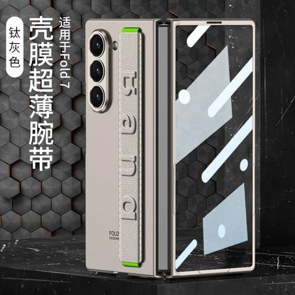 ZFold 7 High-end Screen Film+Phone Case for Samsung Galaxy Z Fold 7 6 Slim Elastic Wristband Wireless Charging Tough Pc Cover