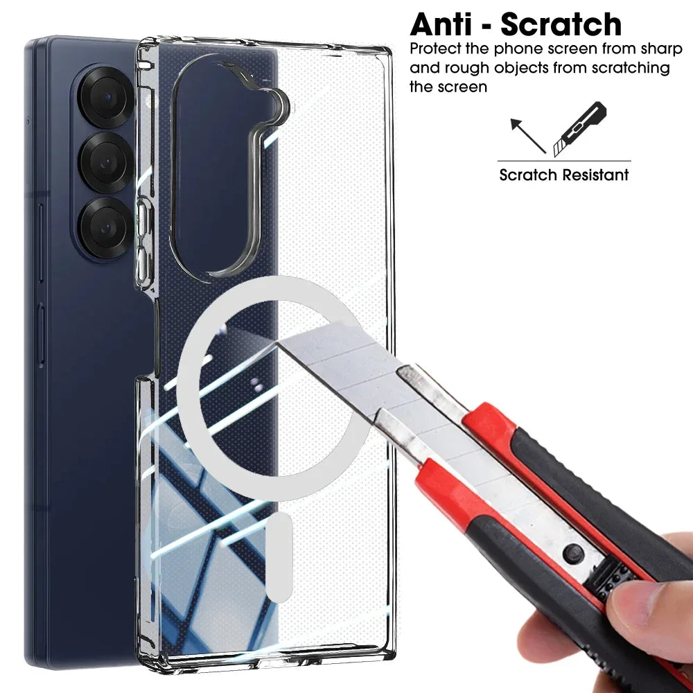 Magnetic Phone Case For Samsung Galaxy Z Fold 6 7 Clear Shockproof Cover Wireless Charging for Magsafe Shell For Z Fold7 Fold6
