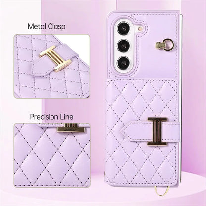 Crossbody Lanyard Leather Wallet Card Phone Case for Samsung Galaxy Z Fold 7 6 5 4 3 Fold6 Fold5 Fold4 Fold3 Wrist Rope Cover