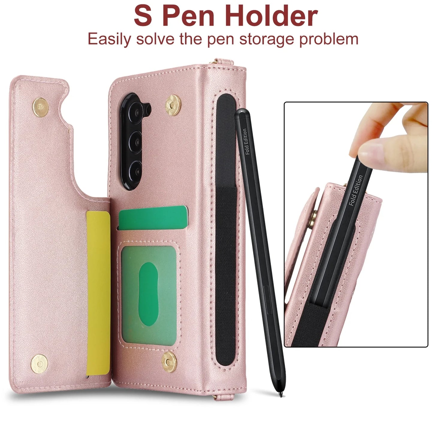 Ring Leather Zipper Wallet Card Slot Phone Case for Samsung Galaxy Z Fold 7 6 5 4 3 Shock Proof Flip Purse Holder Cover Hoesje