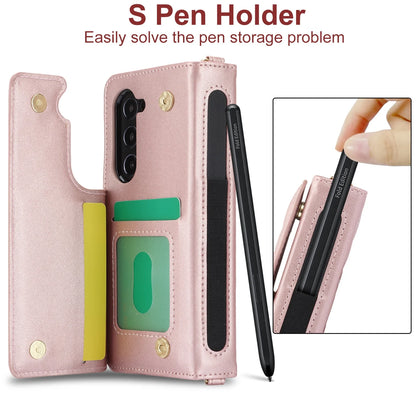 Ring Leather Zipper Wallet Card Slot Phone Case for Samsung Galaxy Z Fold 7 6 5 4 3 Shock Proof Flip Purse Holder Cover Hoesje
