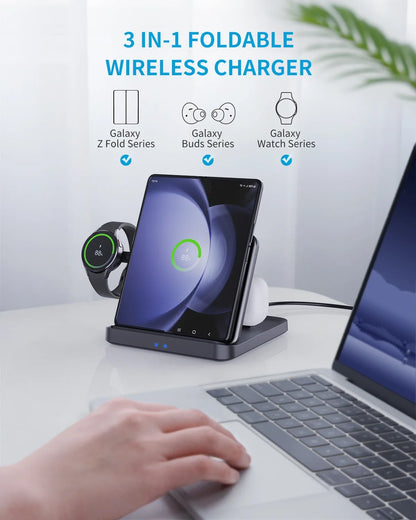 Foldable Wireless Charger 3 in 1  Stand  for Galaxy Watch Buds