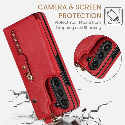 Ring Leather Zipper Wallet Card Slot Phone Case for Samsung Galaxy Z Fold 7 6 5 4 3 Shock Proof Flip Purse Holder Cover Hoesje