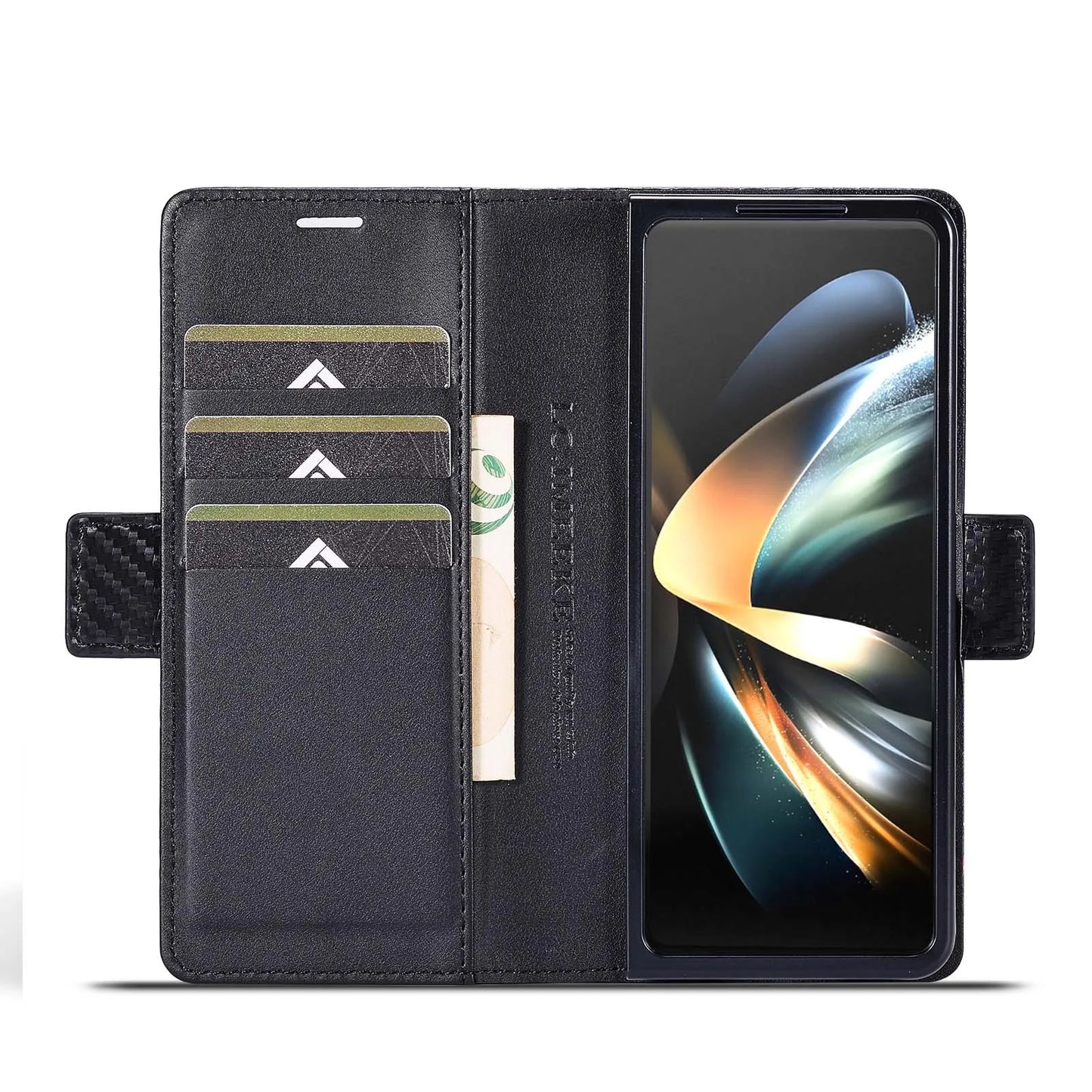 ZFold 7 Carbon Fiber Texture Phone Case for Samsung Galaxy Z Fold 7 6 5 4 3 W23 W22 5G Buckle Pu Leather Card Slot Holder Wallet