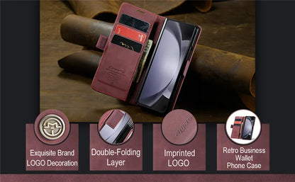CaseMe Retor Leather Wallet Card Slot Phone Case for Samsung Galaxy Z Fold 7 6 5 4 Fold5 Fold6 Shockproof Flip Stand Cover Coque