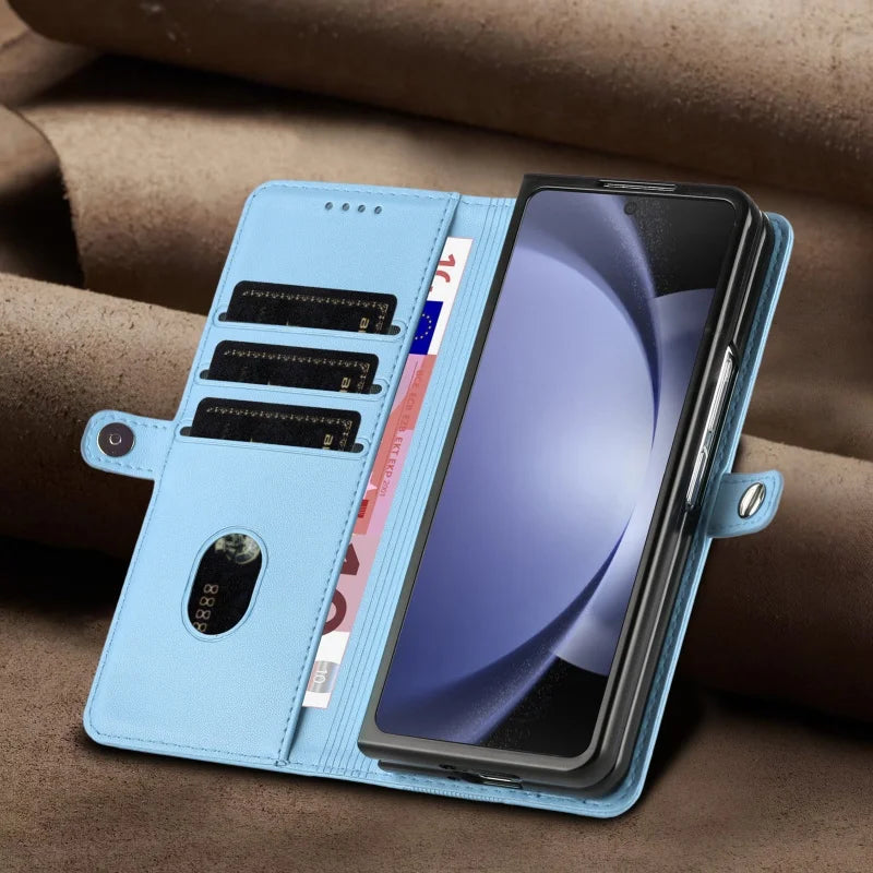 Thin Suede Leather Purse Phone Case for Samsung Galaxy Z Fold 7 6 5 4 3 Fold6 Fold5 Fold4 Fold3 Flip Stand Wallet Card Cover Bag