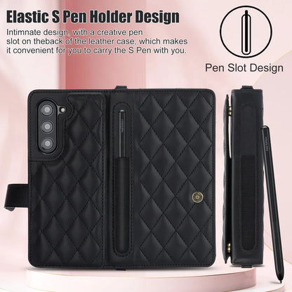 Ring Leather Zipper Wallet Card Slot Phone Case for Samsung Galaxy Z Fold 7 6 5 4 3 Shock Proof Flip Purse Holder Cover Hoesje