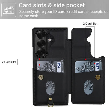 Long Lanyard Leather Wallet Card Slot Phone Case for Samsung Galaxy Z Fold 7 6 5 4 Wrist Strap Flip Purse Holder Cover Back Bag
