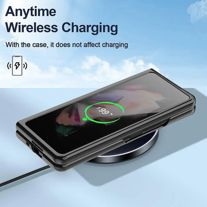 Leather Case with Ring Screen Protector for Samsung Galaxy Z, Fold 5, 6, 7 Z Fold 3, 4, Luxury Phone Case, Plating, Woman, Girl