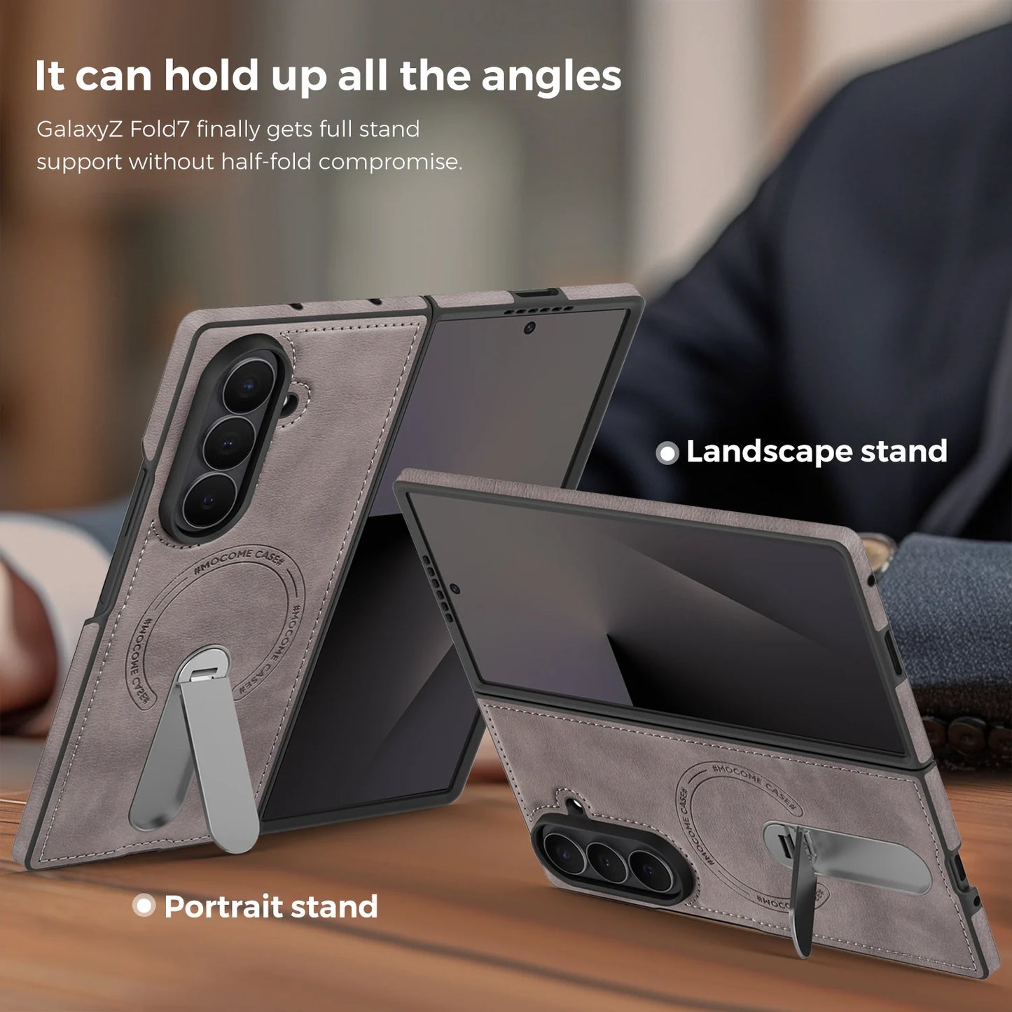 Fold 7 Strong Magnetic Phone Case for Samsung Galaxy Z Fold 7 6 5 4 3 Wireless Charging Metal Rotating Bracket Pu Leather Cover